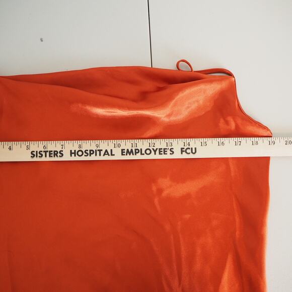 Bebe Womens Sz L Cowl Neck Satin Slip Dress Blush Spaghetti Straps Midi Orange - Picture 4 of 11